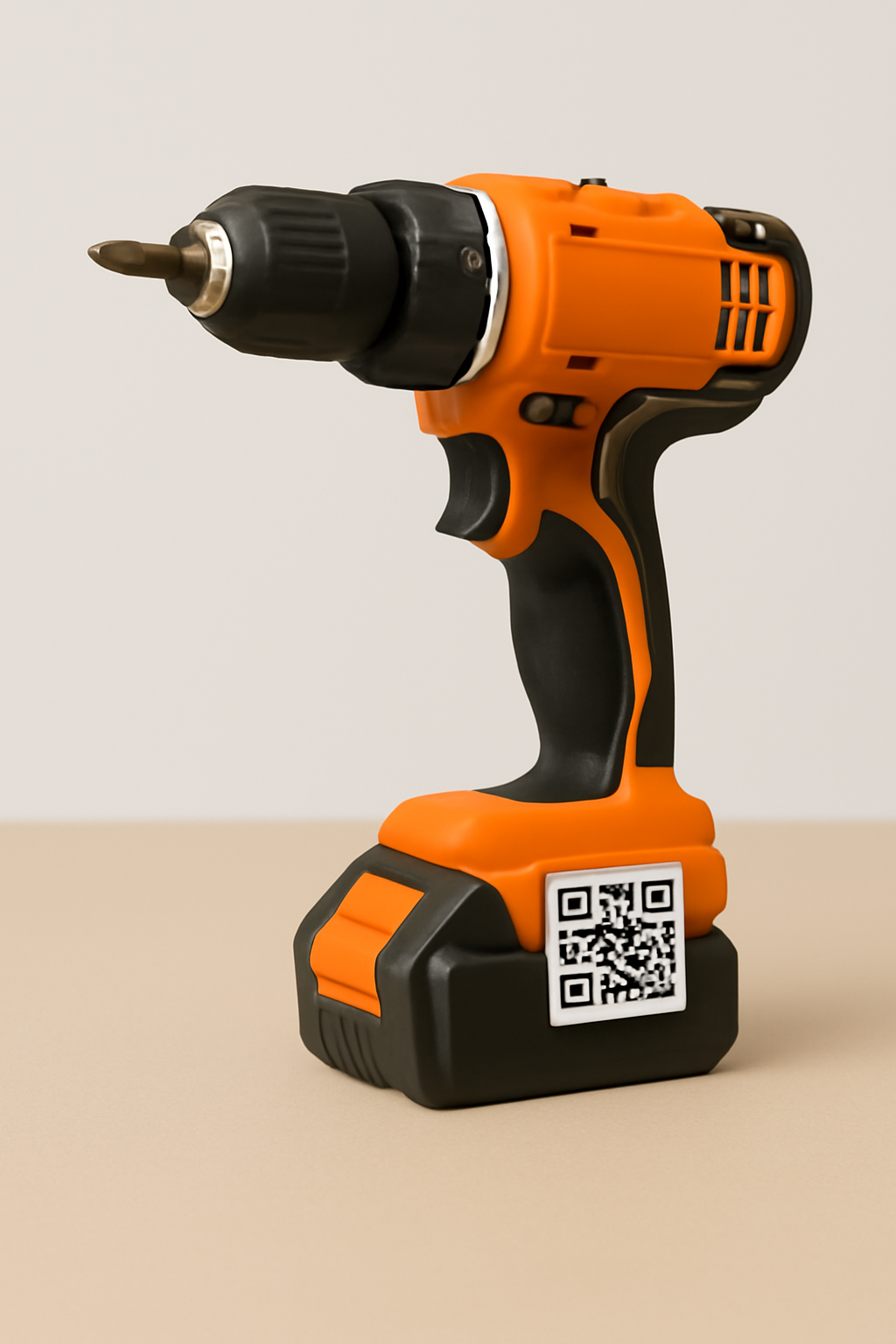 Illustration d’un QR code apposé sur une perceuse.