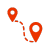Illustration de deux points de geolocalisation reliés par un trait en pointillés.