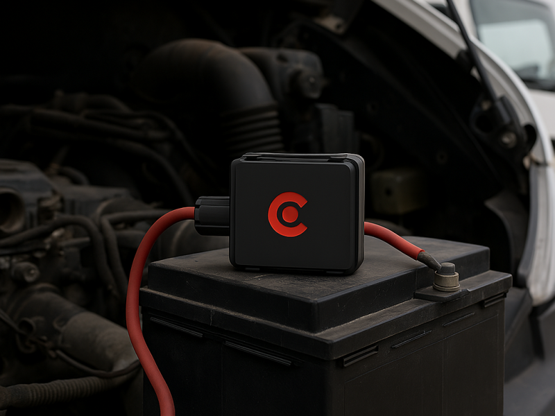 Photo du tracker GPS GC234 fixé sur un véhicule de chantier